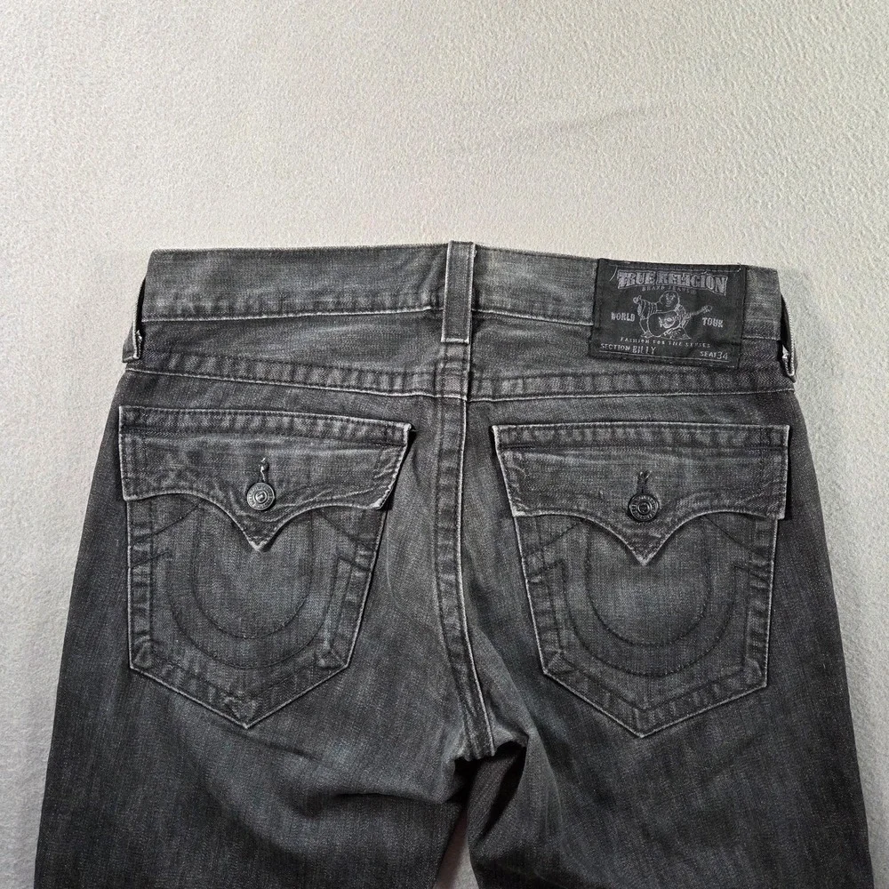 True Religion Jeans Mens 32 Black Billy Bootcut Relaxed Fit Pocket Flap Made USA